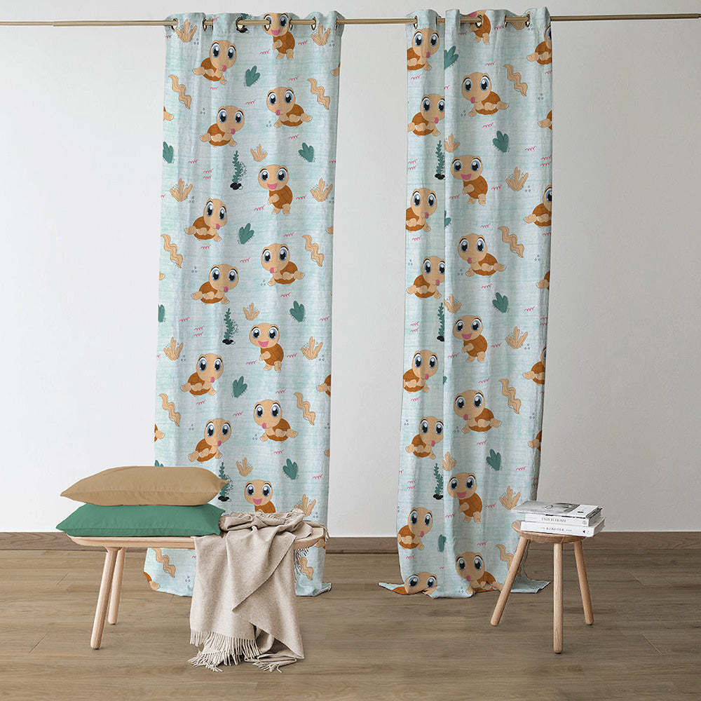 Turtle Tales Kids Mint Green Heavy Satin Blackout curtains Set Of 2 - (DS513C)
