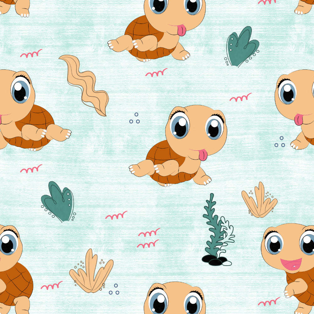 Turtle Tales Kids Mint Green Heavy Satin Blackout curtains Set Of 2 - (DS513C)