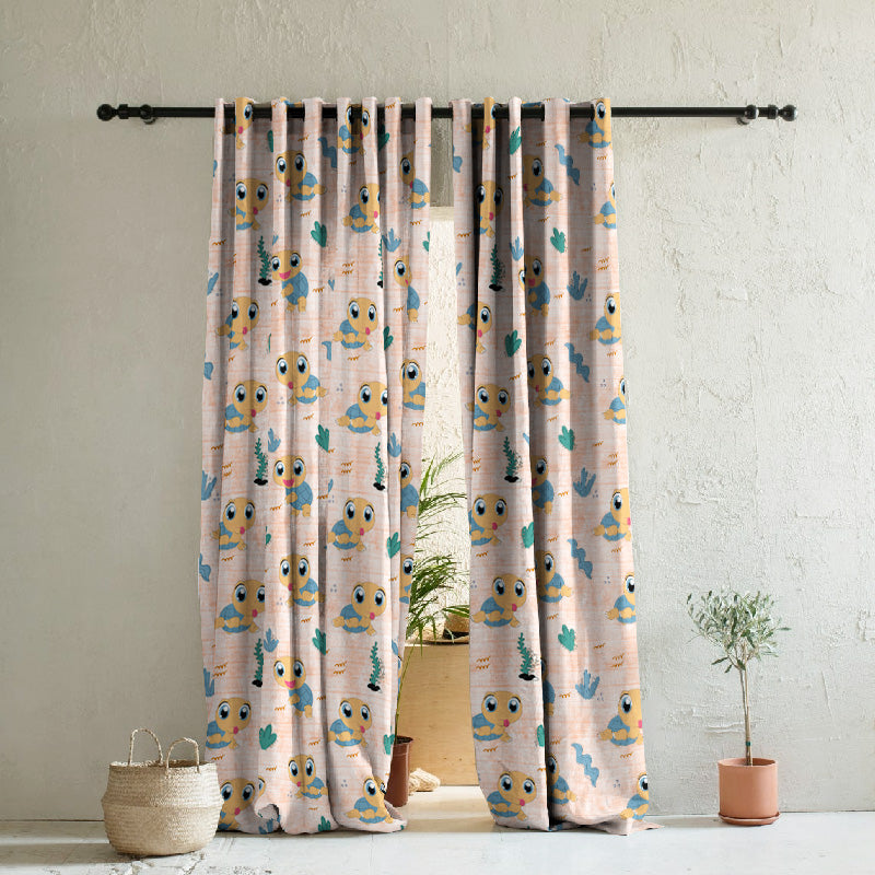 Turtle Tales Kids Orange Heavy Satin Room Darkening Curtains Set Of 2 - (DS513F)