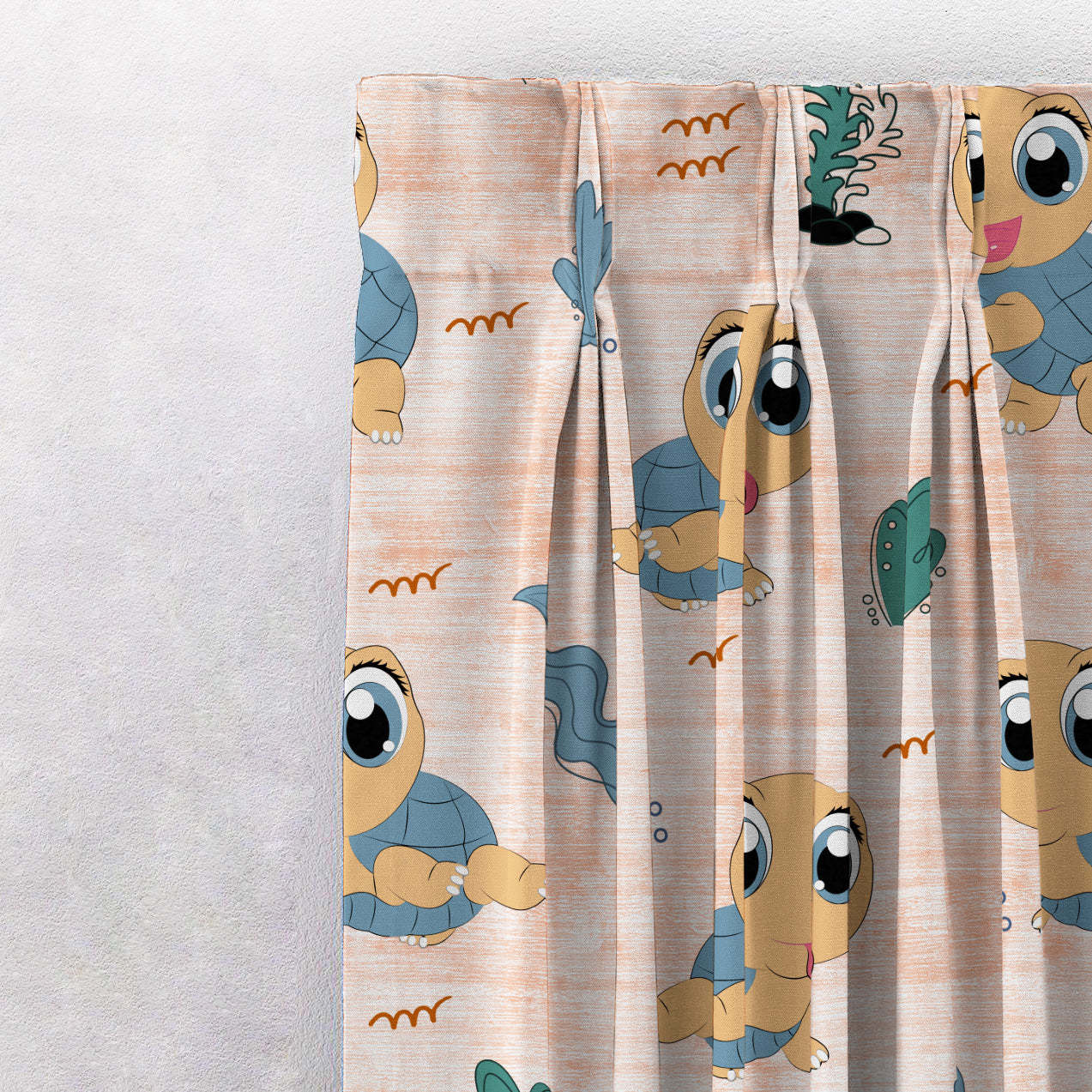 Turtle Tales Kids Orange Heavy Satin Blackout curtains Set Of 2 - (DS513F)