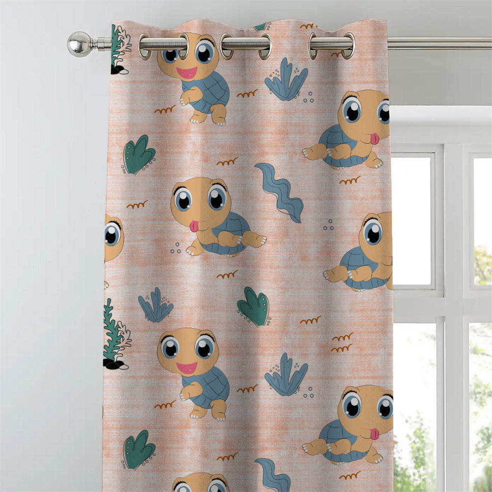 Turtle Tales Kids Orange Heavy Satin Blackout curtains Set Of 2 - (DS513F)