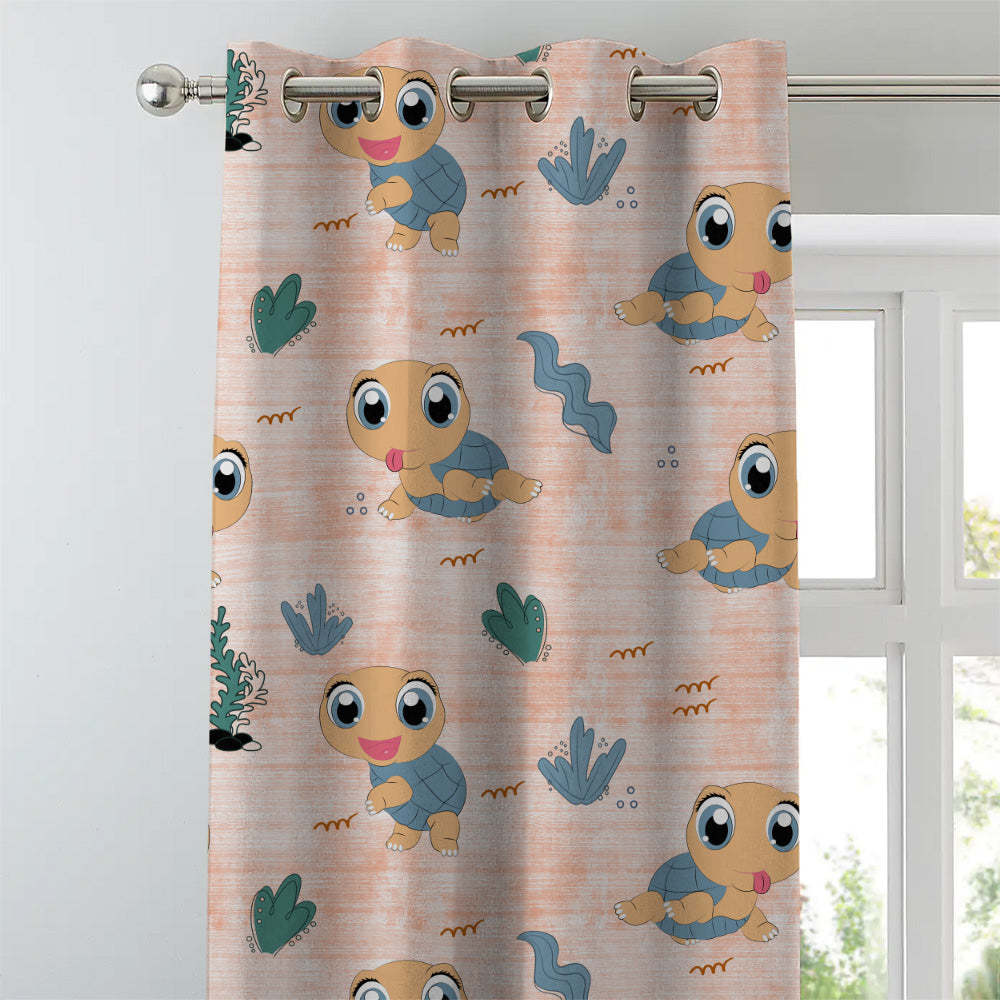 Turtle Tales Kids Orange Heavy Satin Blackout curtains Set Of 2 - (DS513F)