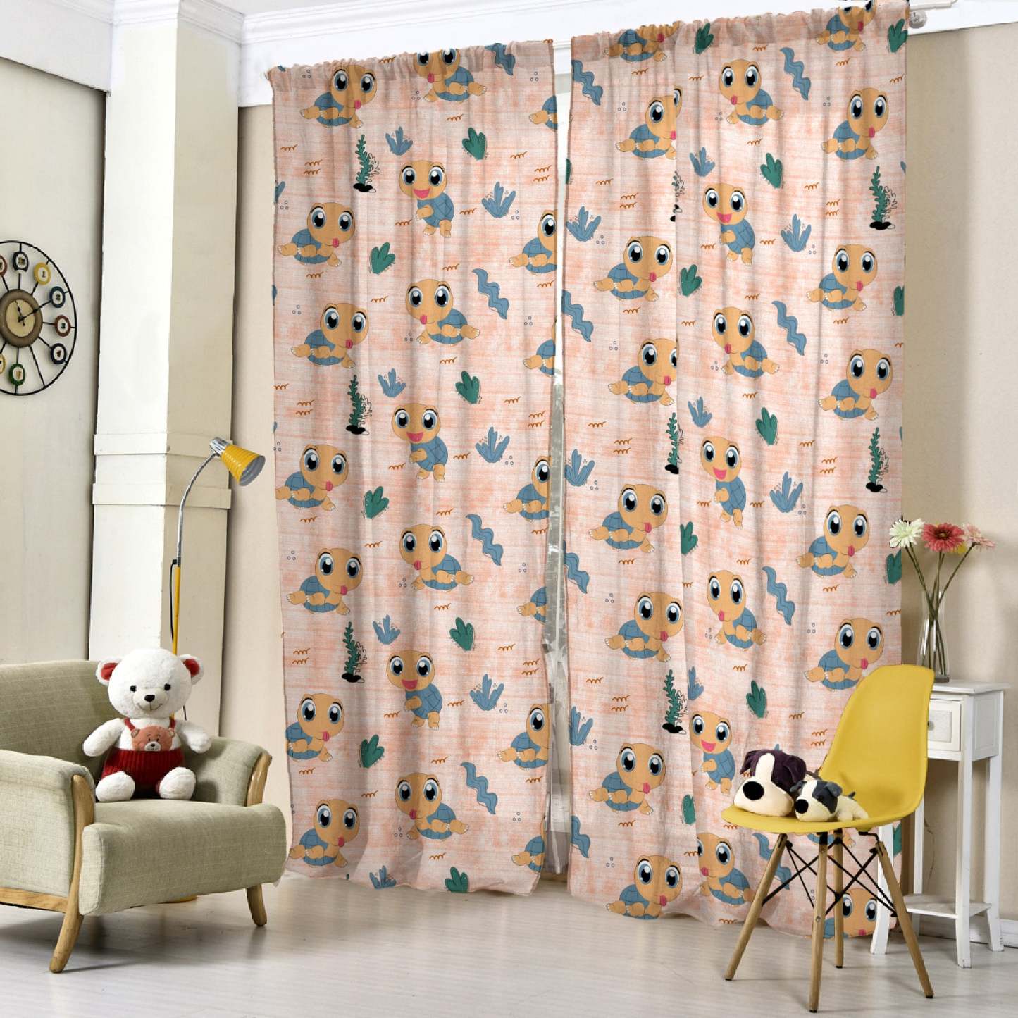Turtle Tales Kids Orange Heavy Satin Blackout curtains Set Of 2 - (DS513F)