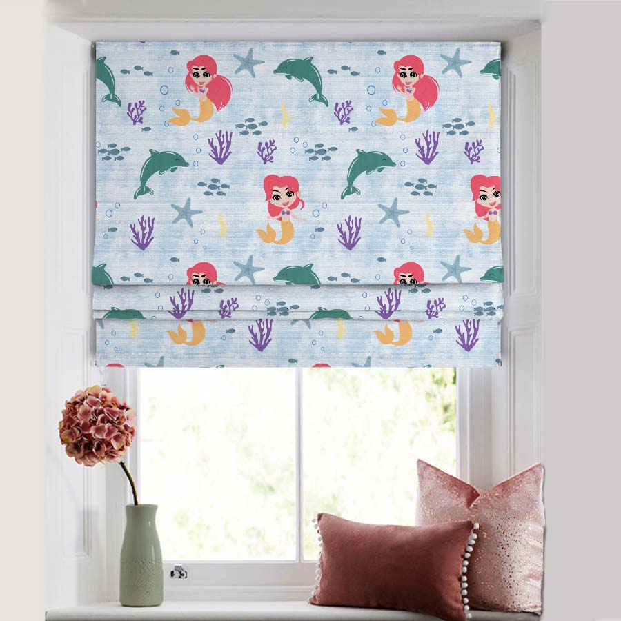 Magical Marine Kids Sky Blue Satin Roman Blind (DS514A)