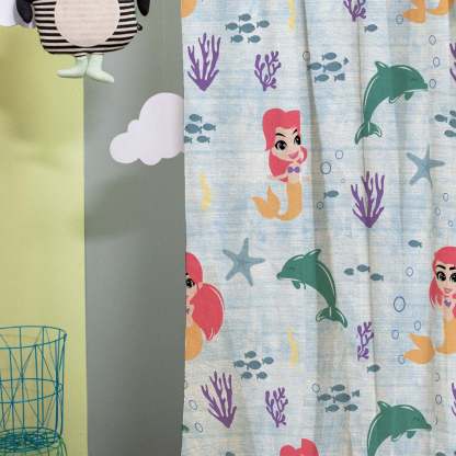 Magical Marine Kids Sky Blue Heavy Satin Blackout Curtains Set Of 2 - (DS514A)