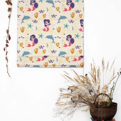 Magical Marine Kids Sunny Yellow Satin Roman Blind (DS514B)