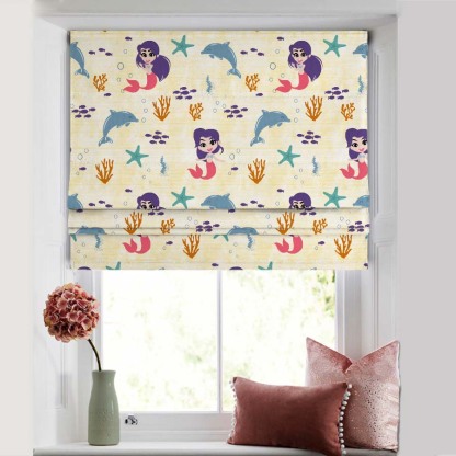 Magical Marine Kids Sunny Yellow Satin Roman Blind (DS514B)