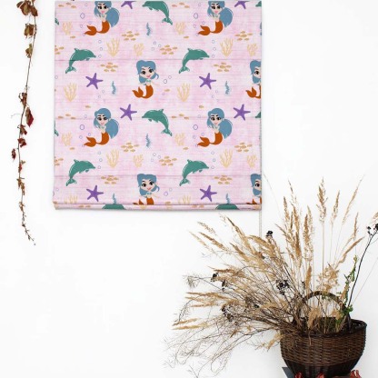 Magical Marine Kids Pastel Pink Satin Roman Blind (DS514D)