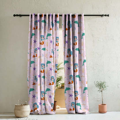 Magical Marine Kids Pastel Pink Heavy Satin Room Darkening Curtains Set Of 2 - (DS514D)