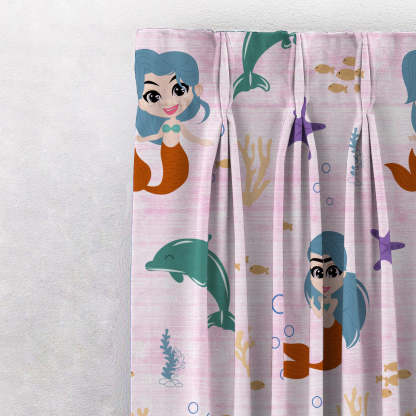 Magical Marine Kids Pastel Pink Heavy Satin Room Darkening Curtains Set Of 2 - (DS514D)