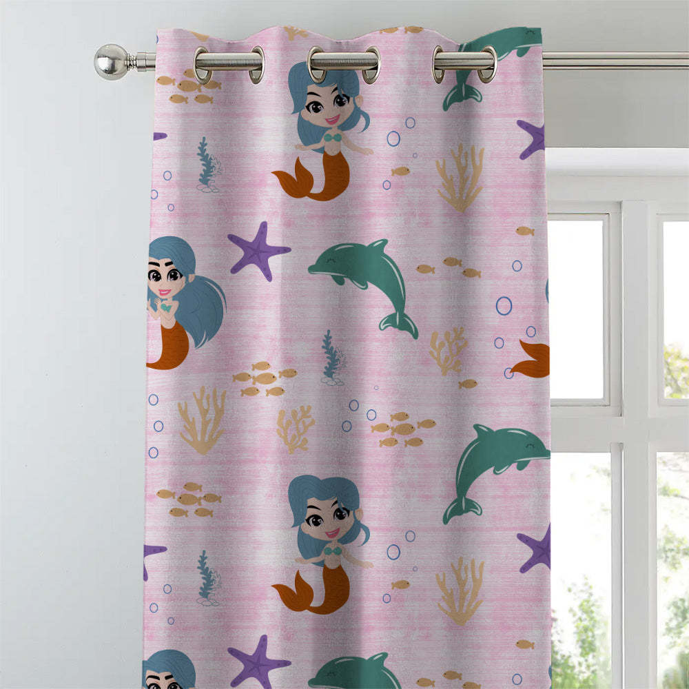 Magical Marine Kids Pastel Pink Heavy Satin Room Darkening Curtains Set Of 2 - (DS514D)