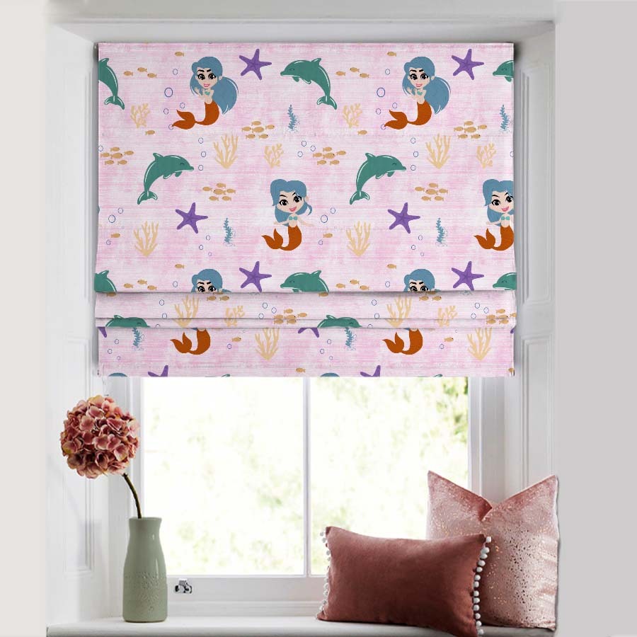 Magical Marine Kids Pastel Pink Satin Roman Blind (DS514D)