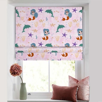 Magical Marine Kids Pastel Pink Satin Roman Blind (DS514D)