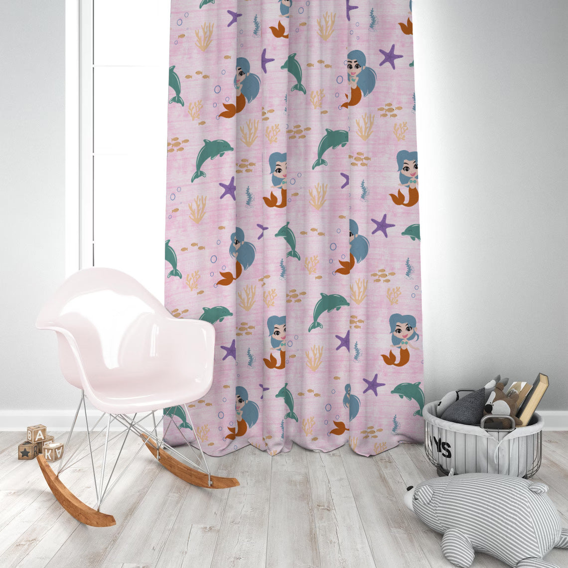 Magical Marine Kids Pastel Pink Heavy Satin Room Darkening Curtains Set Of 2 - (DS514D)