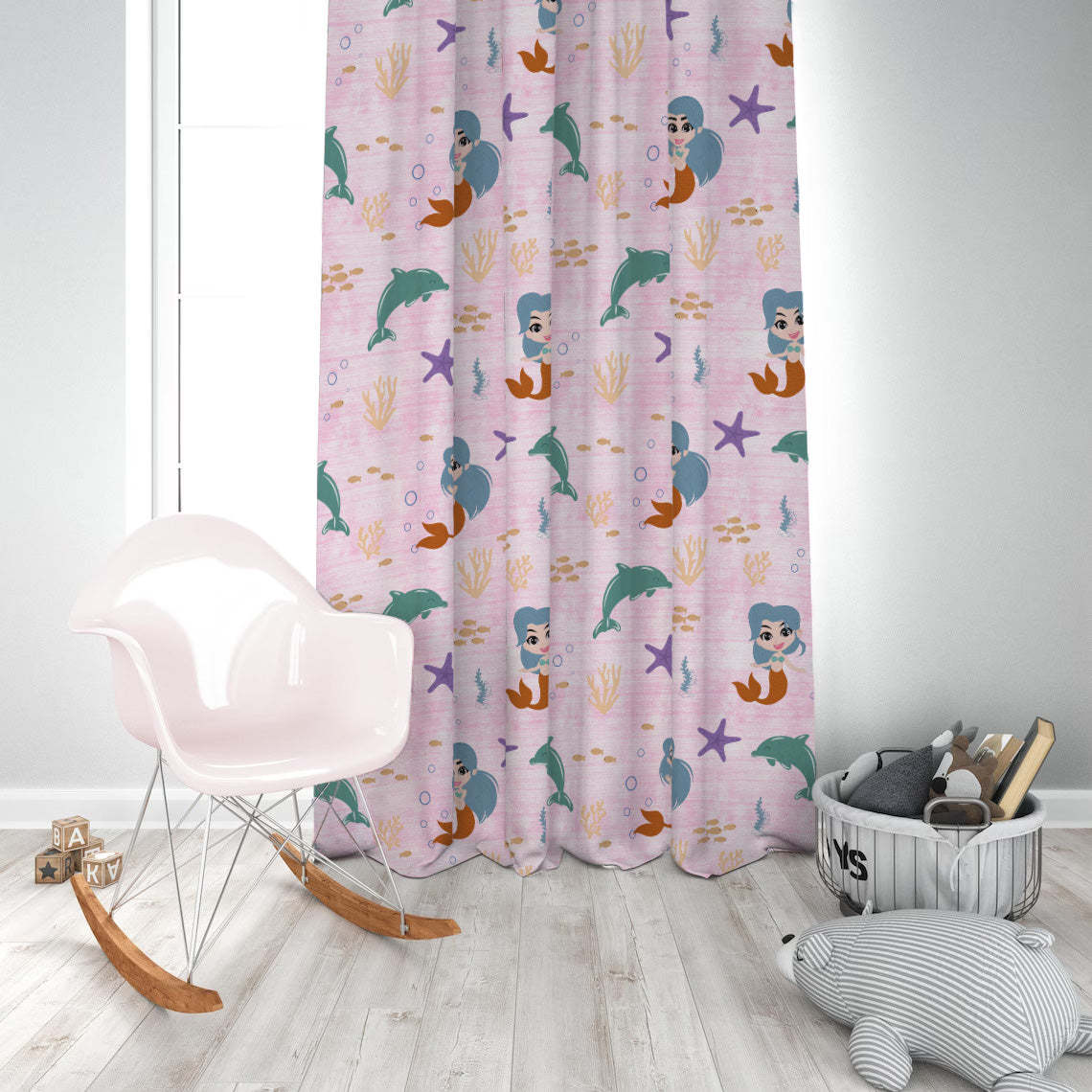 Magical Marine Kids Pastel Pink Heavy Satin Room Darkening Curtains Set Of 2 - (DS514D)