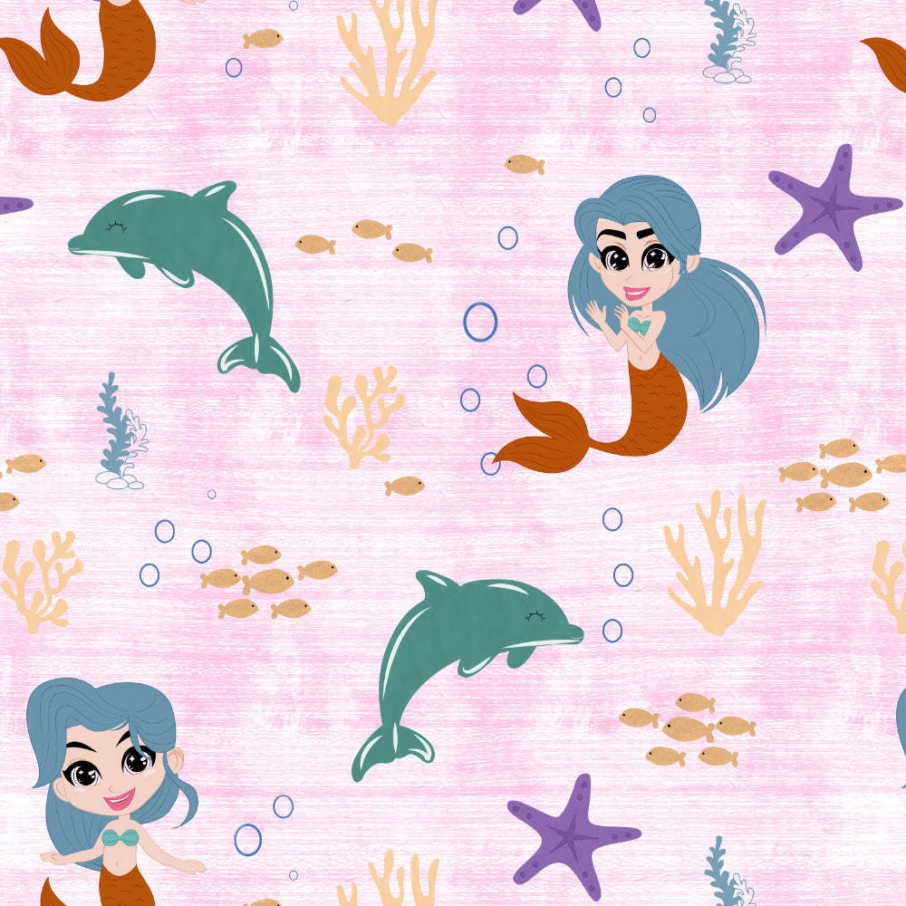 Magical Marine Kids Pastel Pink Heavy Satin Room Darkening Curtains Set Of 2 - (DS514D)