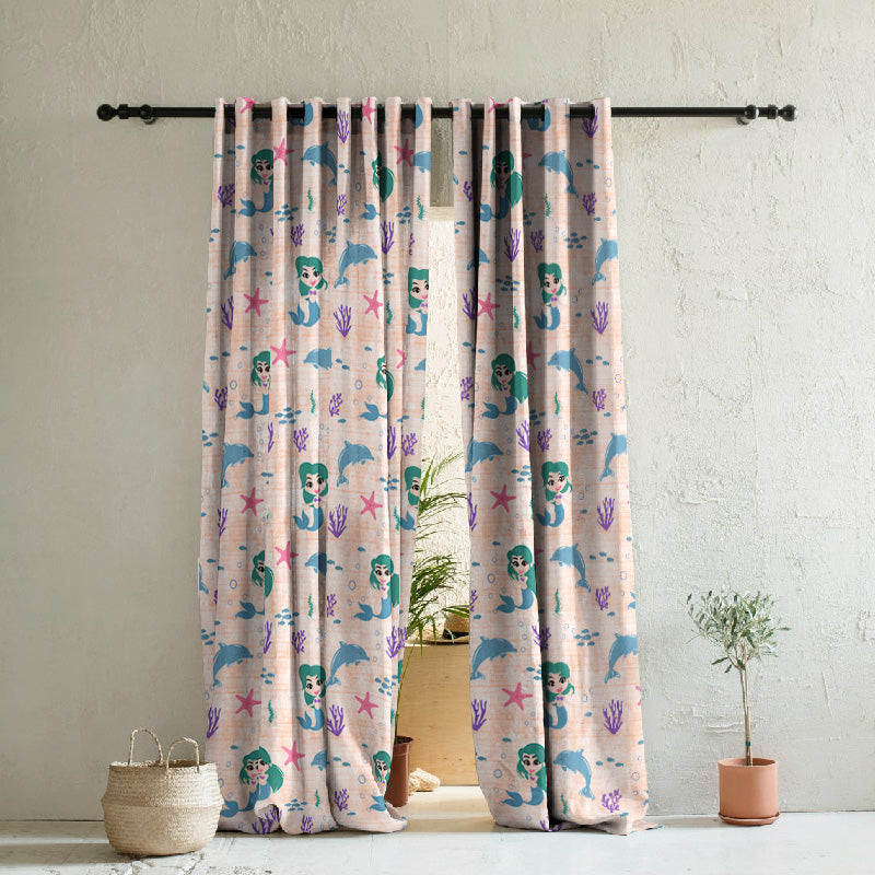 Magical Marine Kids Orange Heavy Satin Room Darkening Curtains Set Of 2 - (DS514F)