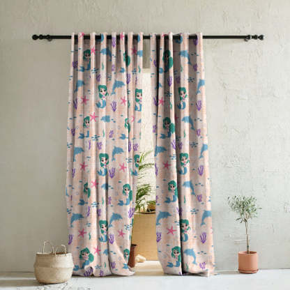 Magical Marine Kids Orange Heavy Satin Room Darkening Curtains Set Of 2 - (DS514F)