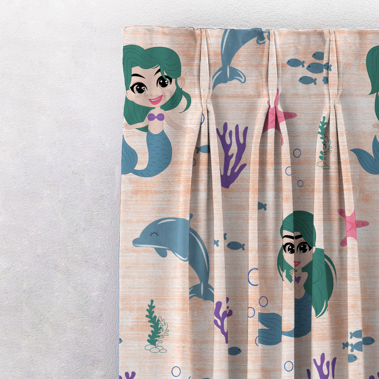 Magical Marine Kids Orange Heavy Satin Room Darkening Curtains Set Of 2 - (DS514F)