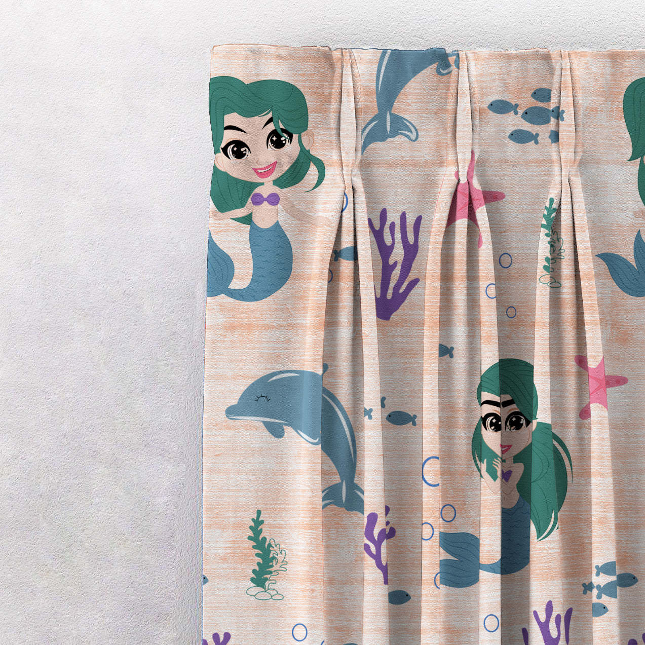 Magical Marine Kids Orange Heavy Satin Room Darkening Curtains Set Of 2 - (DS514F)