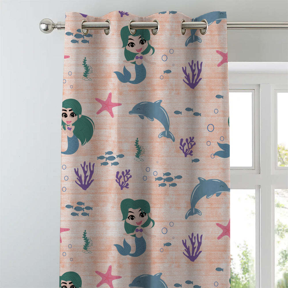 Magical Marine Kids Orange Heavy Satin Room Darkening Curtains Set Of 2 - (DS514F)