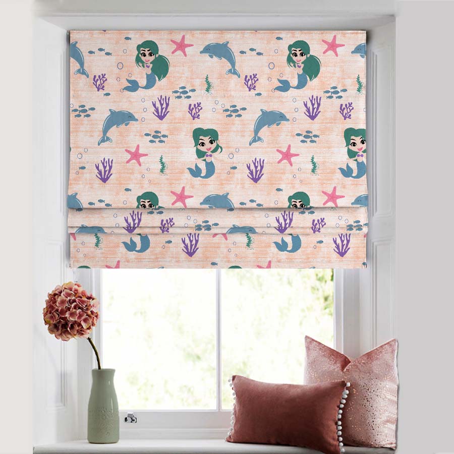 Magical Marine Kids Rust Orange Satin Roman Blind (DS514F)