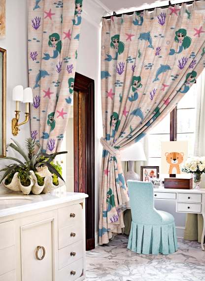 Magical Marine Kids Orange Heavy Satin Room Darkening Curtains Set Of 2 - (DS514F)