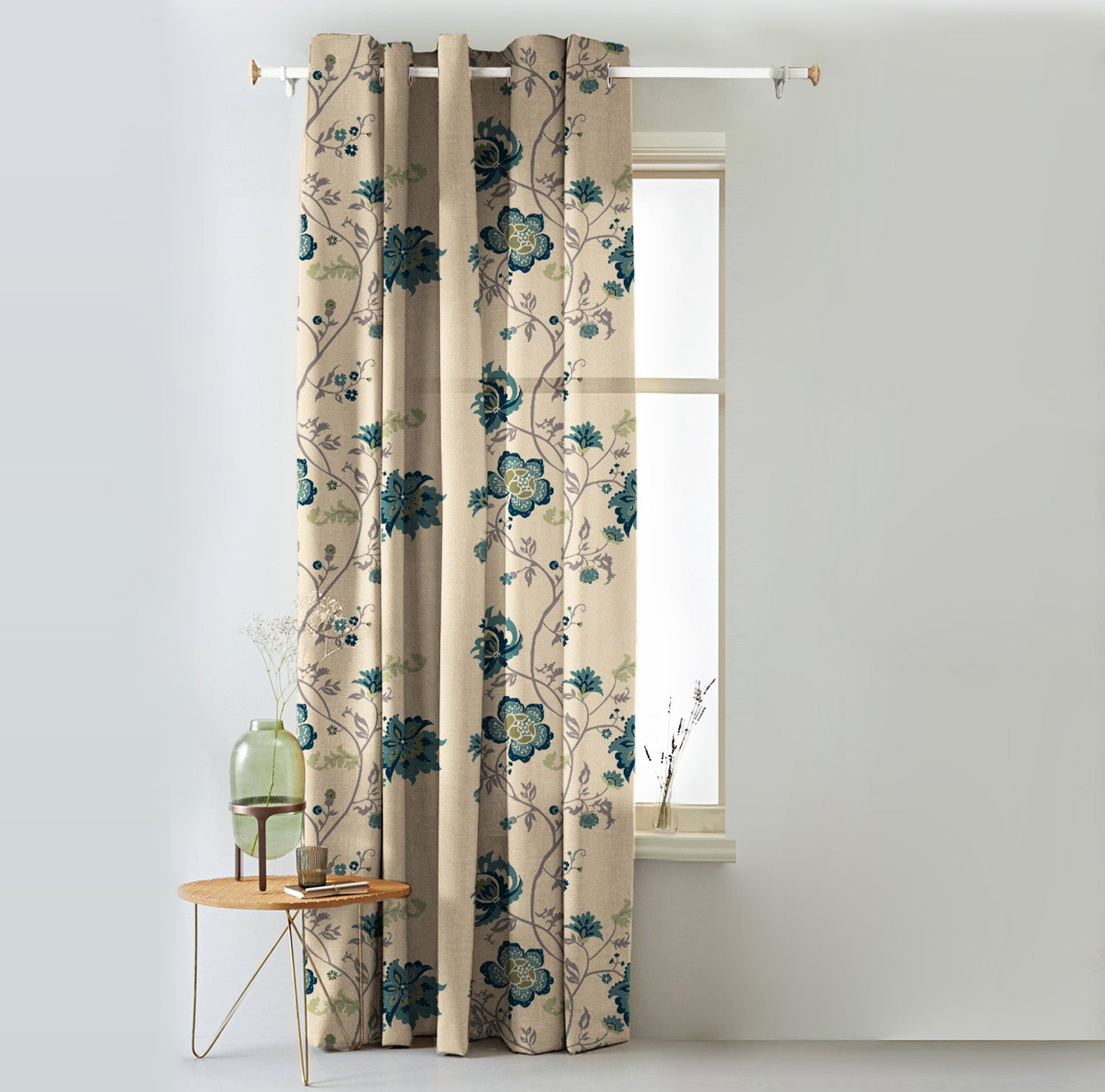 Elegant Floral Print Matt Finish  Room Darkening Curtain Set Of 1pc -  MTDS516D