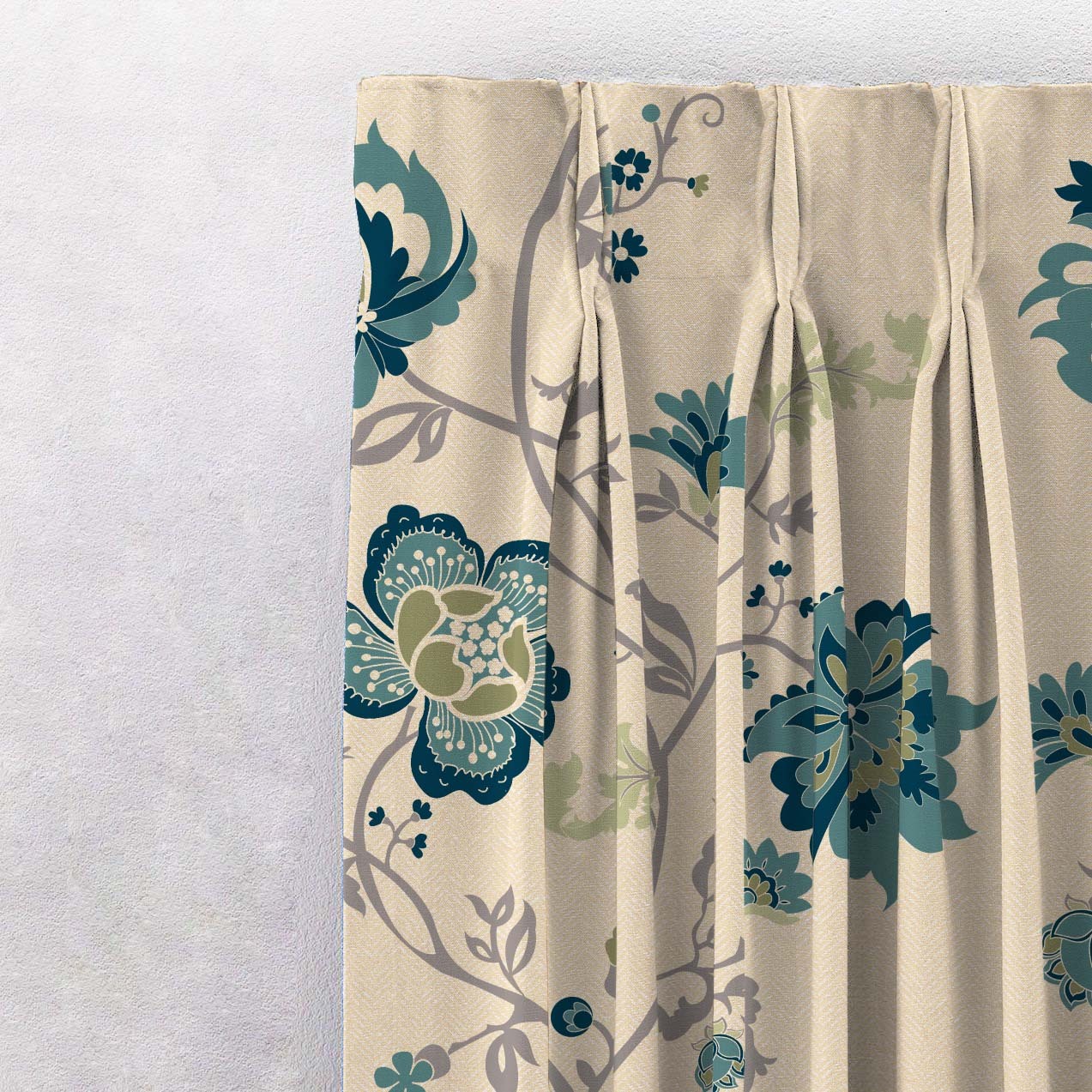 Elegant Floral Print Matt Finish Room Darkening Curtain Set Of 1pc - MTDS516D