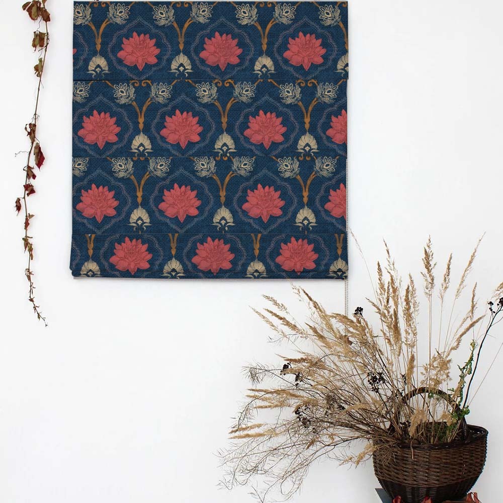 Kamal Indie Prussian Blue Satin Roman Blind (DS517A)