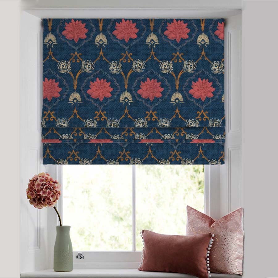 Kamal Indie Prussian Blue Satin Roman Blind (DS517A)