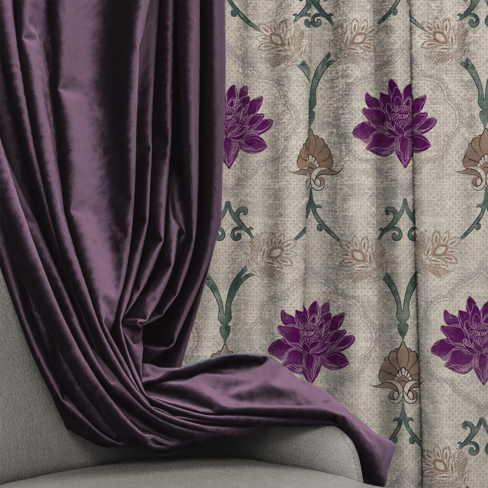 Kamal Indie Offwhite Heavy Satin Blackout curtains Set Of 2 - (DS517B)