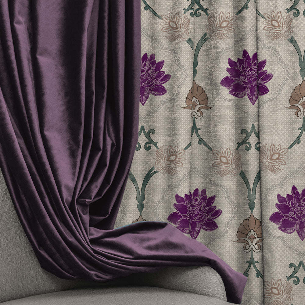 Kamal Indie Offwhite Heavy Satin Blackout curtains Set Of 2 - (DS517B)