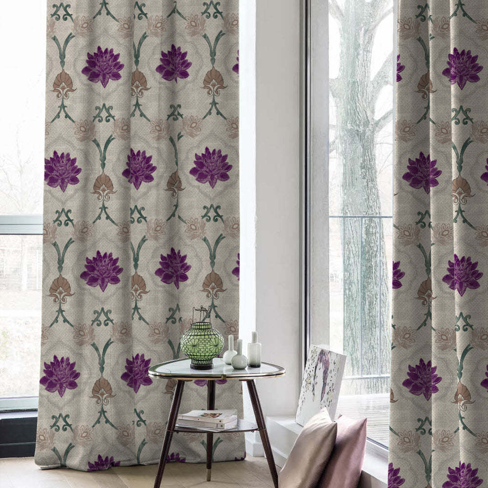 Kamal Indie Offwhite Heavy Satin Blackout curtains Set Of 2 - (DS517B)