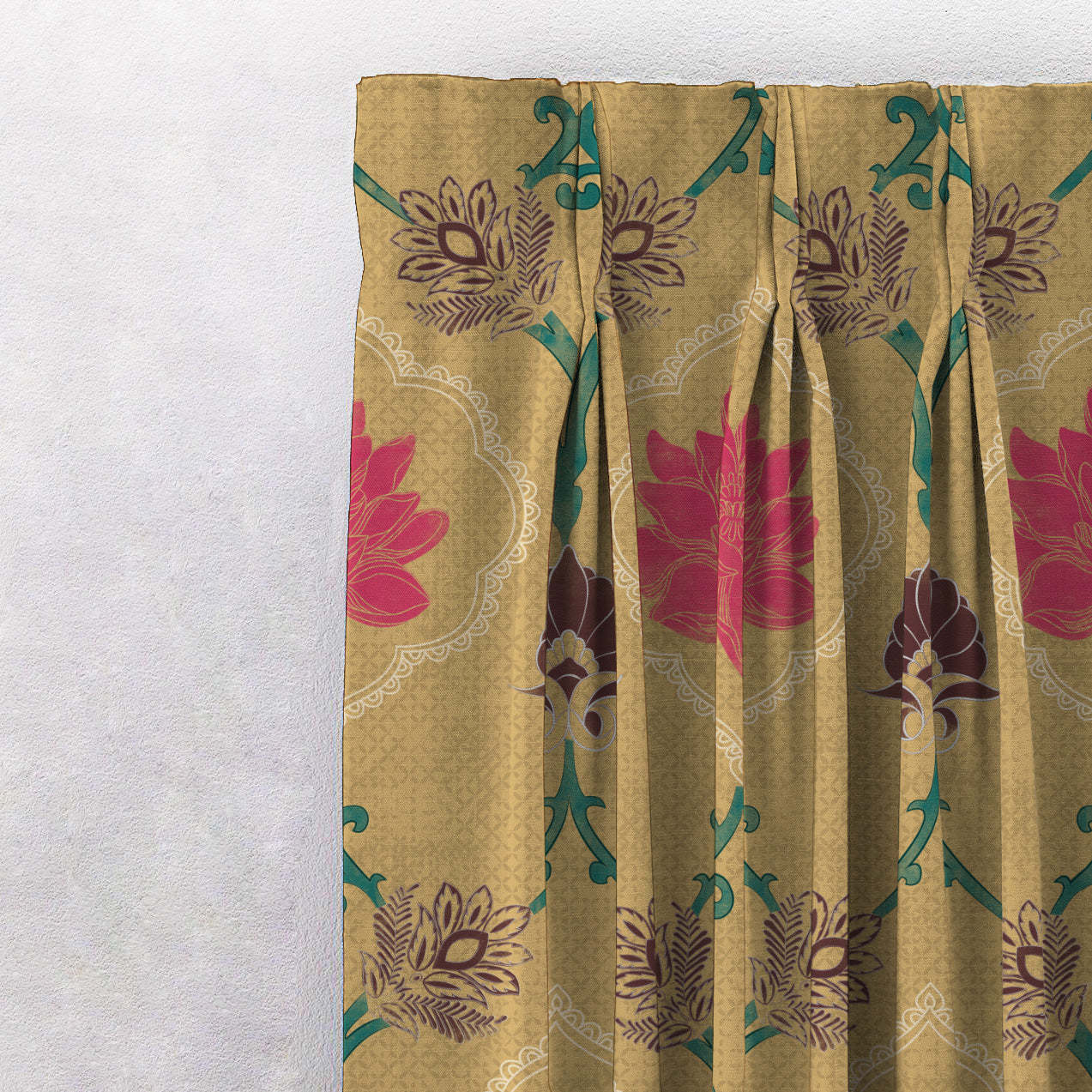 Kamal Indie Saffron Yellow Heavy Satin Blackout curtains Set Of 2 - (DS517C)