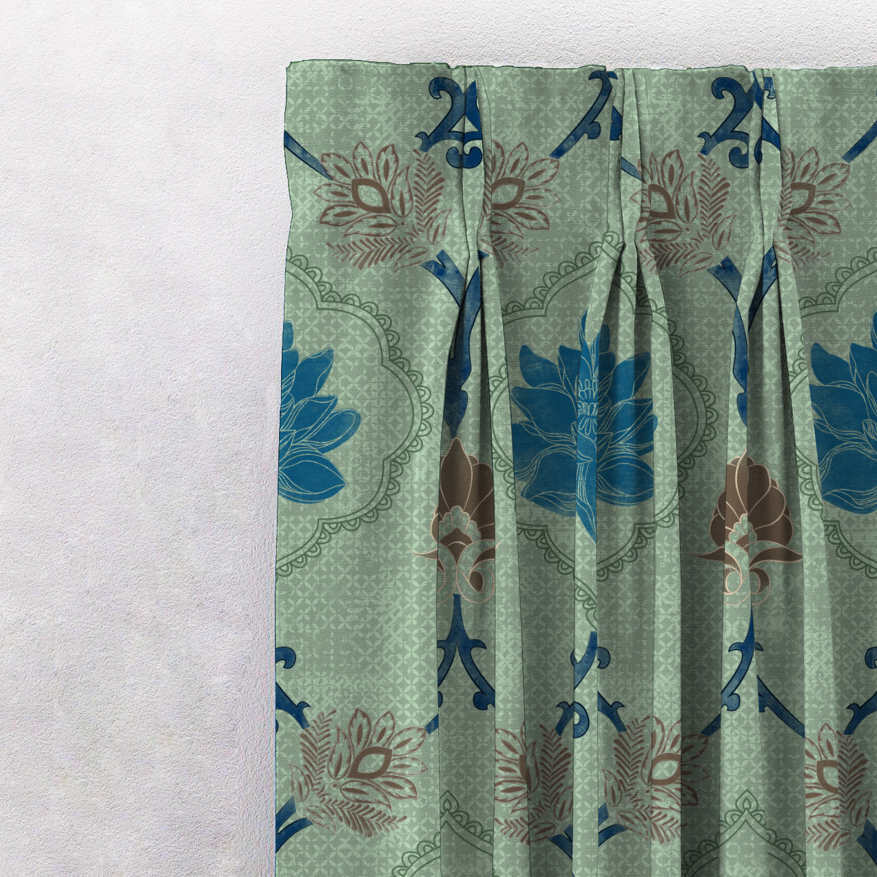 Kamal Indie Teal Heavy Satin Blackout curtains Set Of 2 - (DS517D)