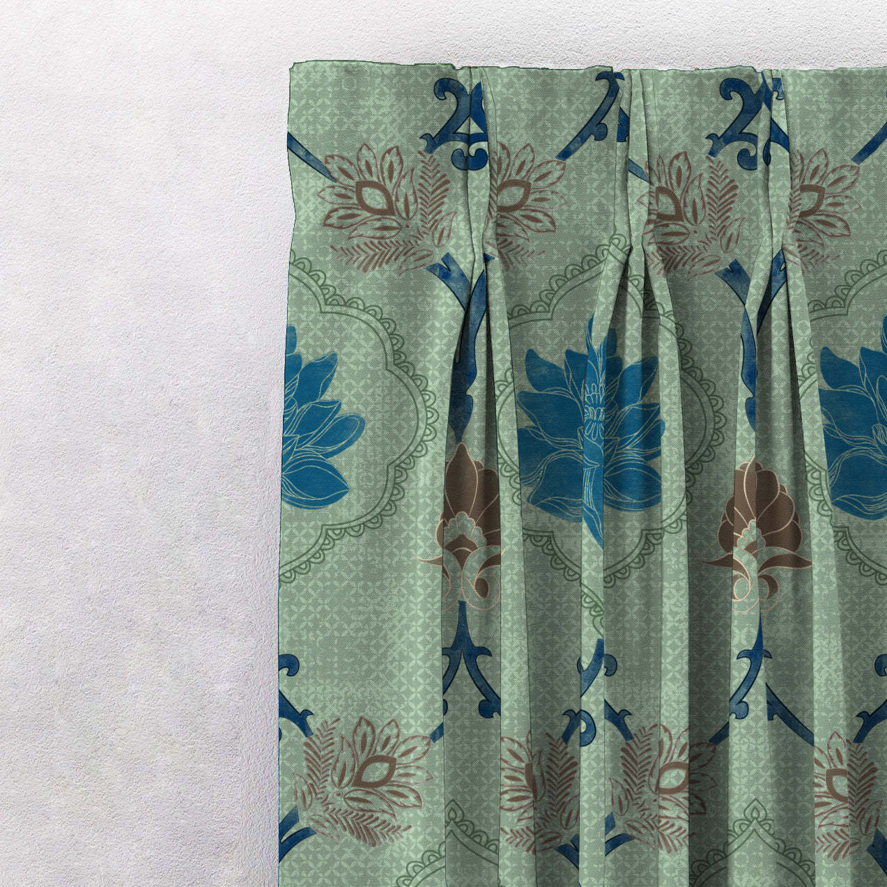 Kamal Indie Teal Heavy Satin Blackout curtains Set Of 2 - (DS517D)