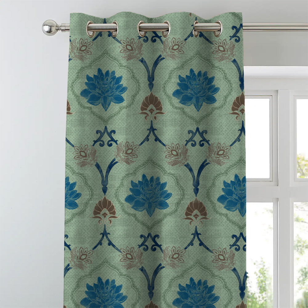 Kamal Indie Teal Heavy Satin Blackout curtains Set Of 2 - (DS517D)