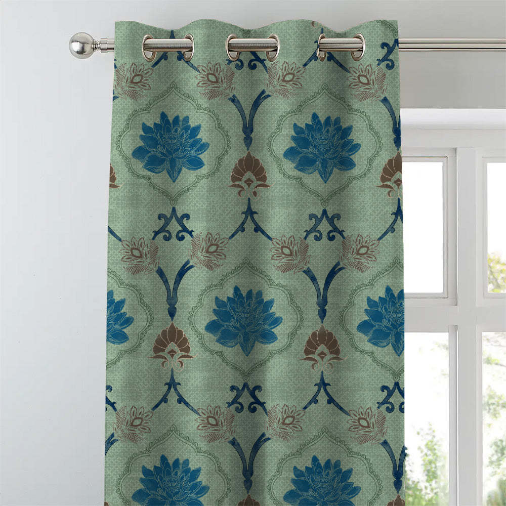 Kamal Indie Teal Heavy Satin Blackout curtains Set Of 2 - (DS517D)