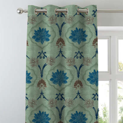 Kamal Indie Teal Heavy Satin Blackout curtains Set Of 2 - (DS517D)