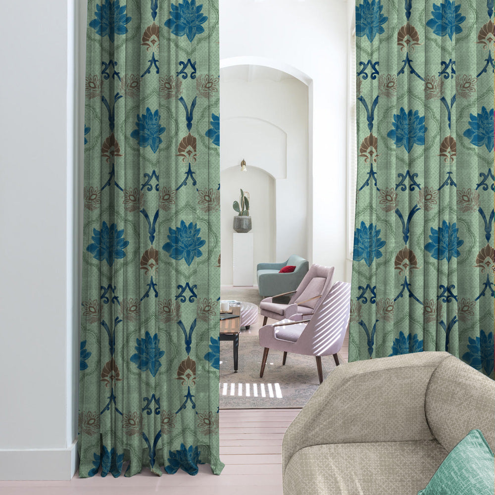 Kamal Indie Teal Heavy Satin Blackout curtains Set Of 2 - (DS517D)