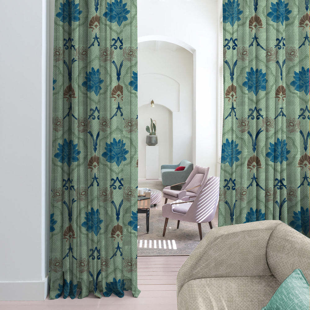 Kamal Indie Teal Heavy Satin Blackout curtains Set Of 2 - (DS517D)