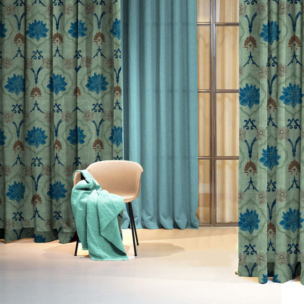 Kamal Indie Teal Heavy Satin Blackout curtains Set Of 2 - (DS517D)