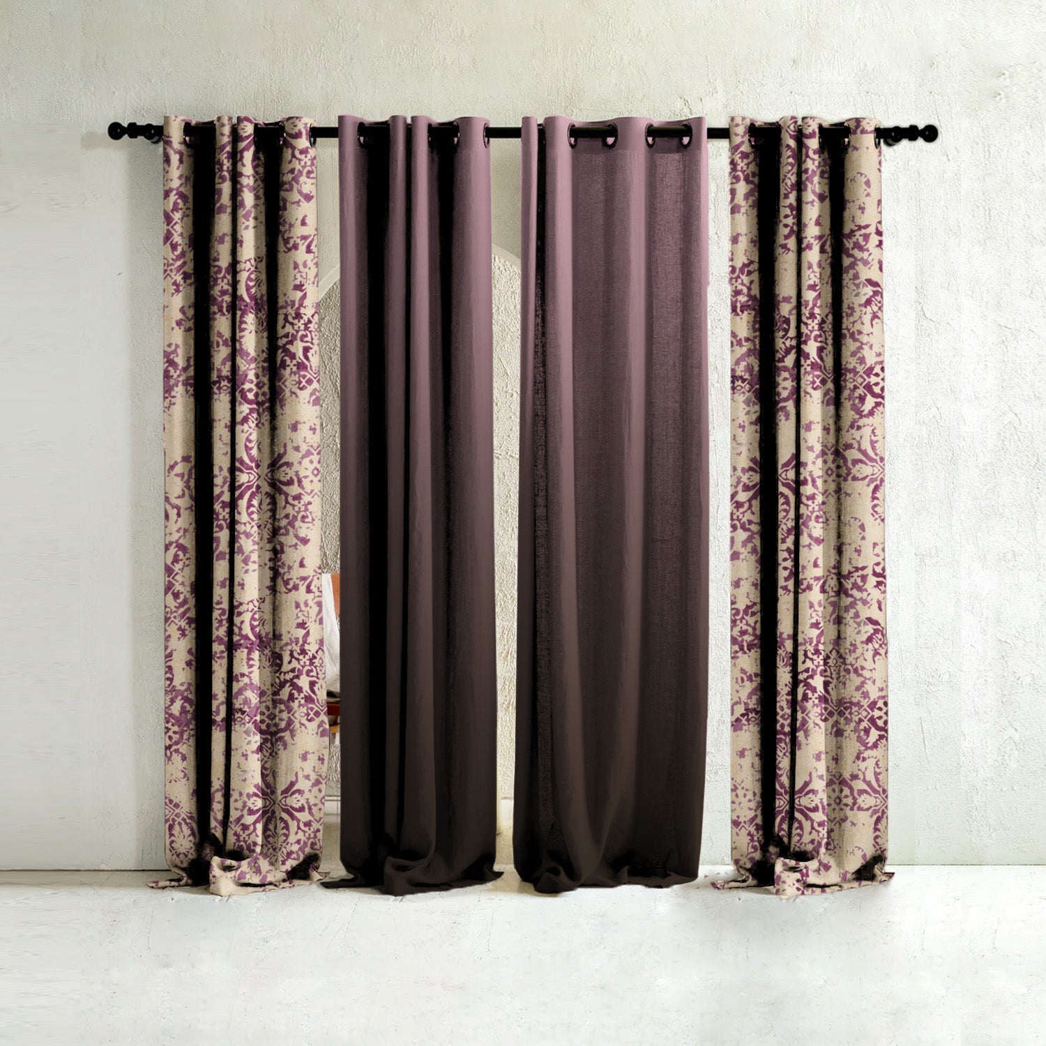 Rustic Radiance Floral & Ombre Print Combination Room Darkening Curtains Set Of 4 Door Curtain - (520BFL5)