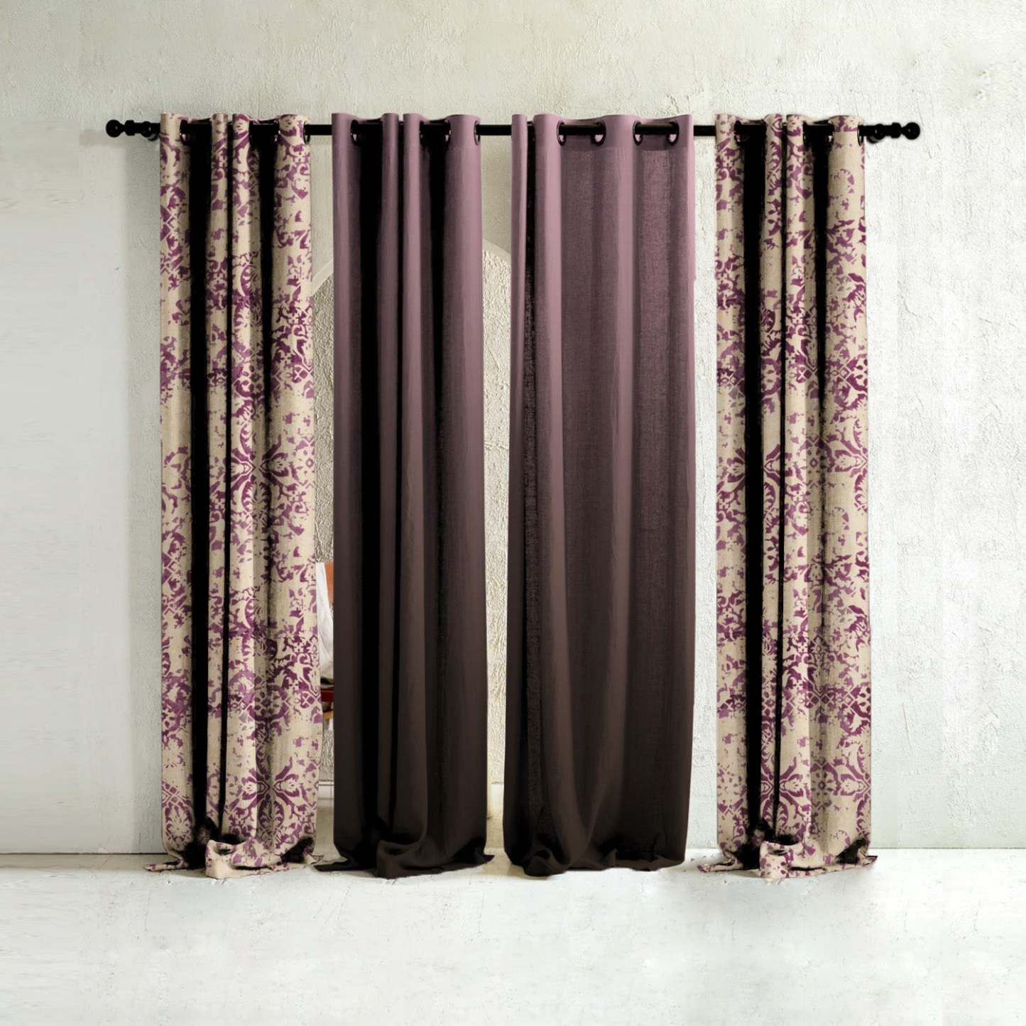 Rustic Radiance Floral & Ombre Print Combination Room Darkening Curtains Set Of 4 Door Curtain - (520BFL5)