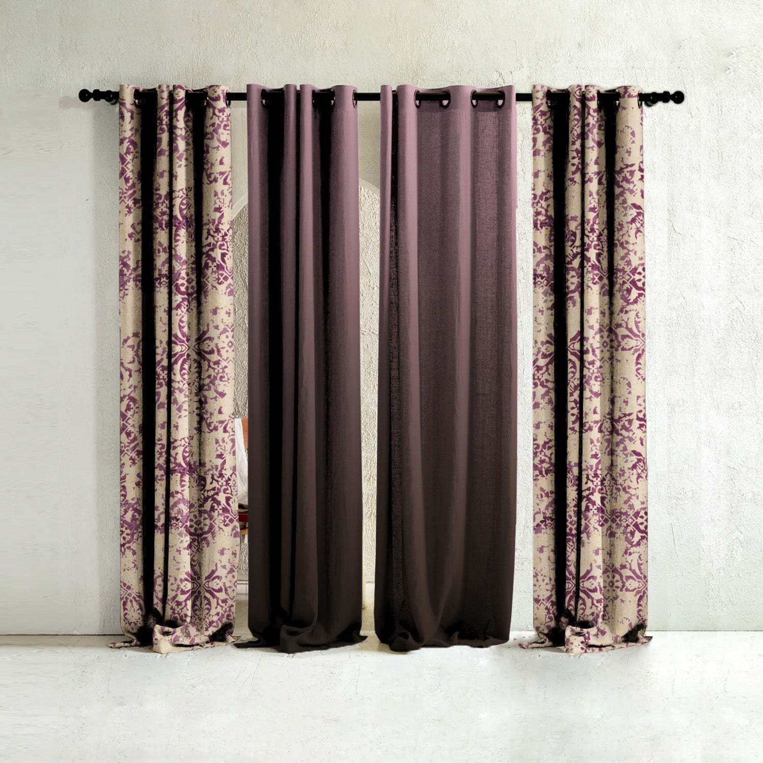 Rustic Radiance Floral & Ombre Print Combination Room Darkening Curtains Set Of 4 Door Curtain - (520BFL5)
