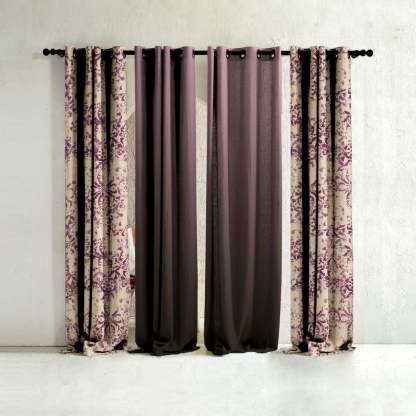 Rustic Radiance Floral & Ombre Print Combination Room Darkening Curtains Set Of 4 Door Curtain - (520BFL5)