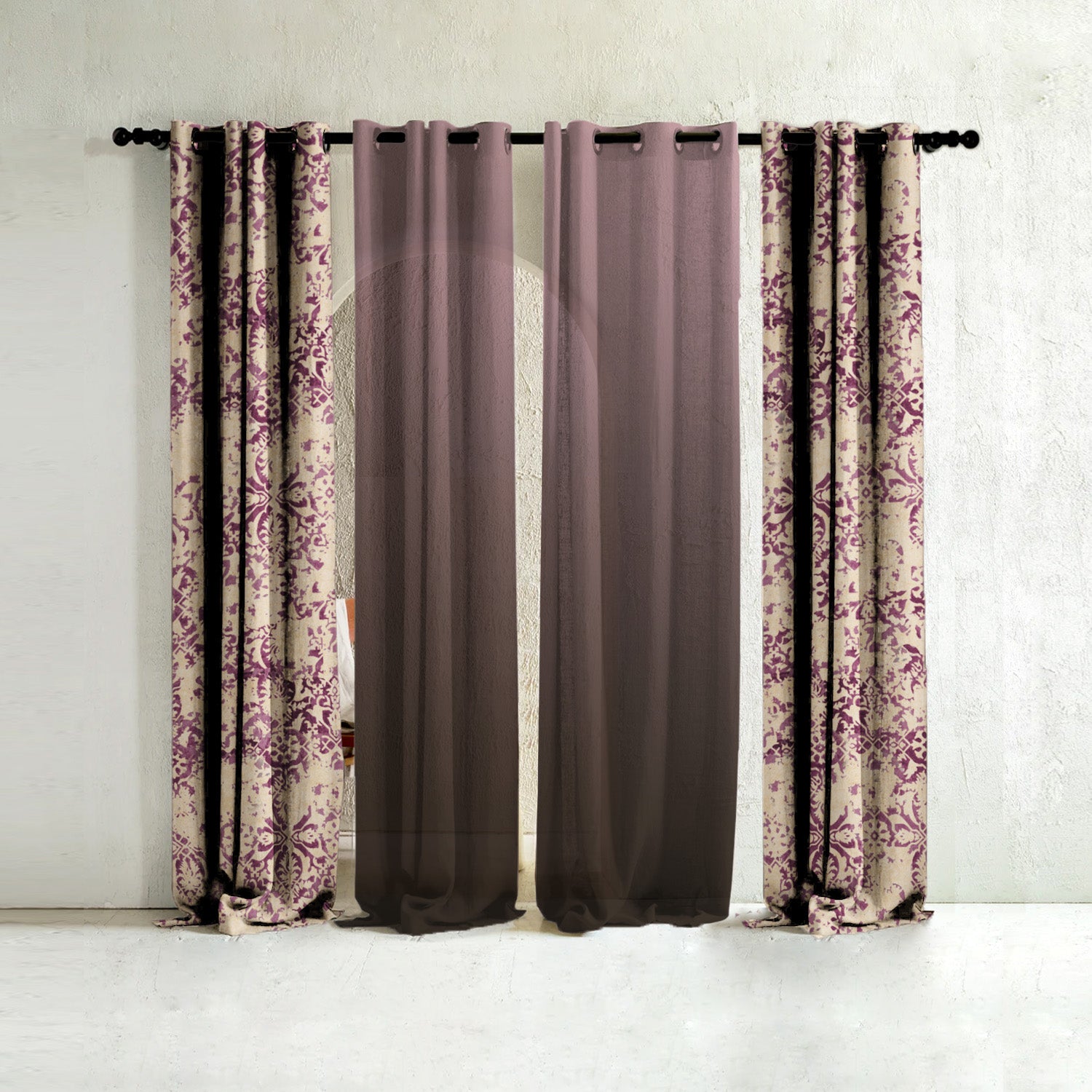 Rustic Radiance Combination Plum Purple Heavy Satin Room Darkening Curtain Set Of 4 -(520bfl5)