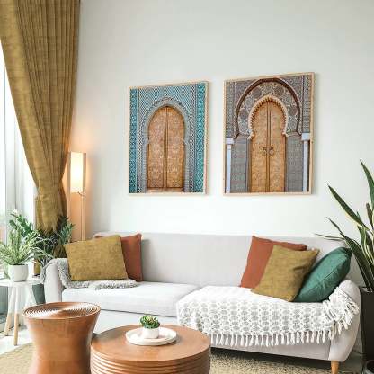 Elegent Geometric Print Matt Finish Room Darkening Curtain Set of 2 MTDS522C