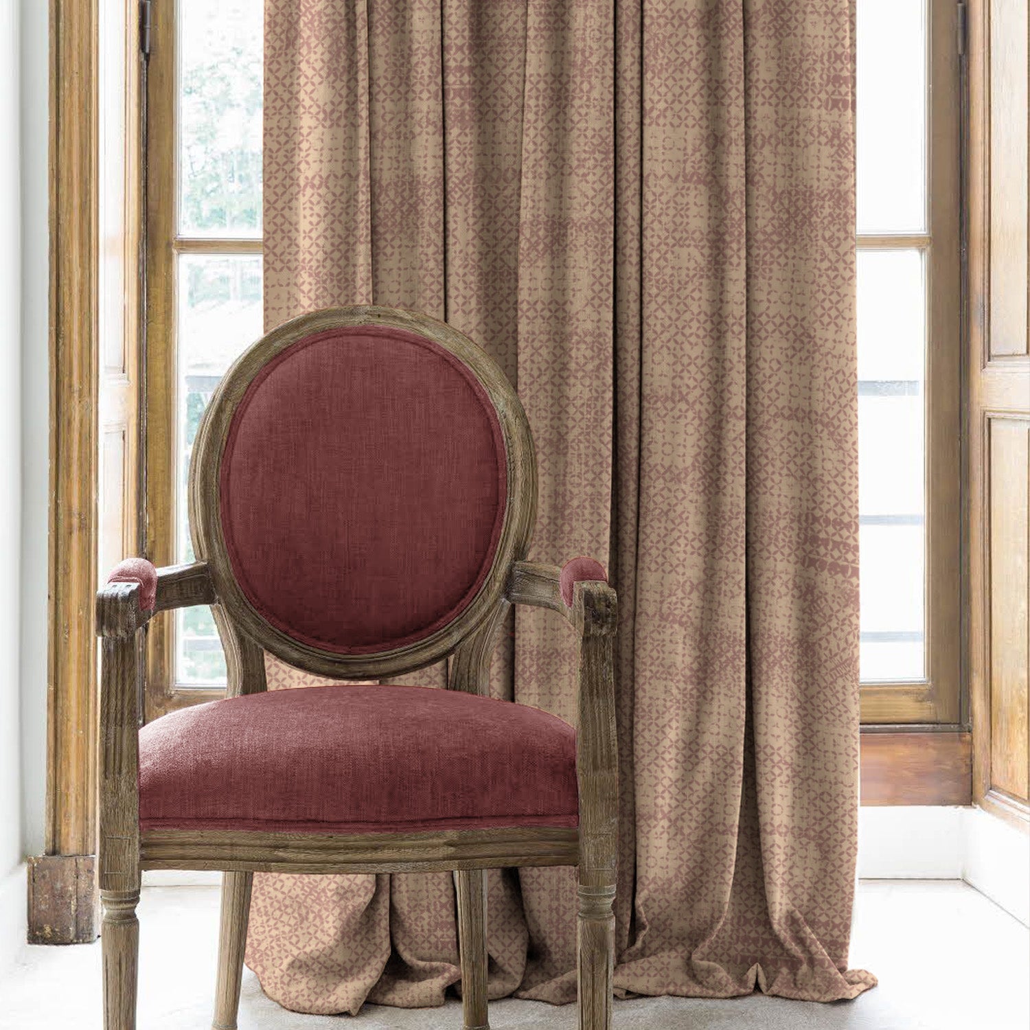 Elegent Geometric Print Matt Finish Room Darkening Curtain Set of 2 MTDS522E
